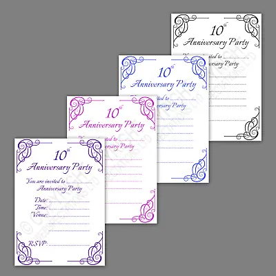 £1.95 • Buy Pack Of 10th Tin Wedding Anniversary Party Invitations Calligraphy Invites
