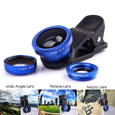 Fish Eye Wide Angle Macro Professional Lens Zoom Clip For All Smartphone IPhone • £3.29