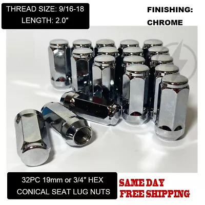 32 Chrome Bulge Acorn Lug Nuts XL 2  Tall 9/16-18 For 1987-1998 Ford F-250 F-350 • $27.49