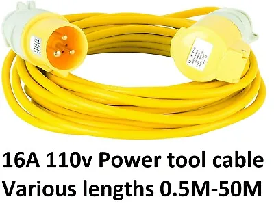 16A 110V Yellow Site Extension Arctic Or Rubber Power Tool Ceeform Cable Lead • £4.75