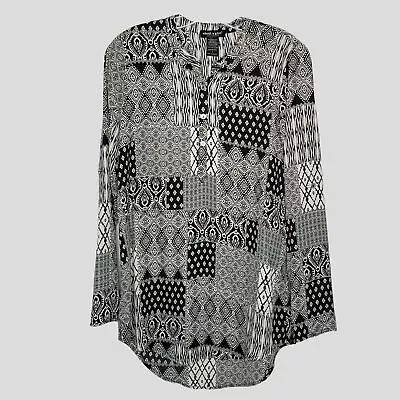 About A Girl Women's Small Black Tribal Print Roll Tab Sleeve Tunic • $16.49