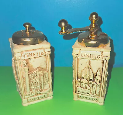 Vintage Acciaio Temperato Pottery Salt Shaker & Pepper Mill Grinder Italian • $9.50