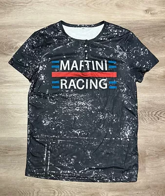 Martini Racing Short Sleeve Henley Shirt Adult Medium M Gray Mens • $16.75