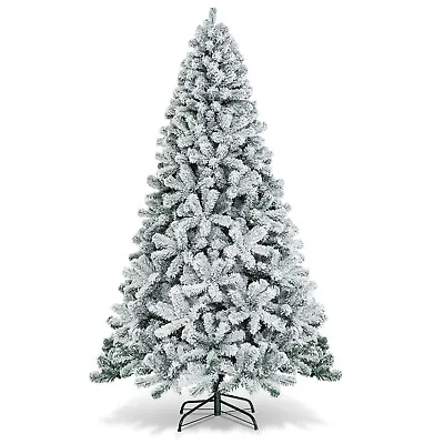 £75.99 • Buy 7.5FT Snow Flocked Artificial Christmas Tree Unlit Hinged Xmas Tree W/ 1010 Tips
