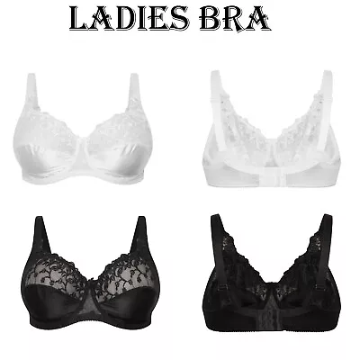 Women's Total Support Non Wired Lace Full Cup Non Padded Soft Cup Ladies Bra • £11.99