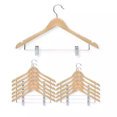 Wood Suit Clothes Hangers With Clips Maple Finish 12-Pack • $23.99