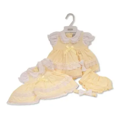 New Baby Girls ~ Bow Lace & Daisies Dress Set ~ Spanish Romany ~ Lemon NB-6 ~abg • £14.95