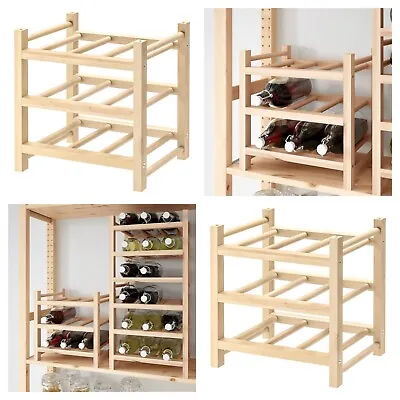 Ikea HUTTEN Wine Bottle Rack For 9 Stackable Solid Wood • £20.49