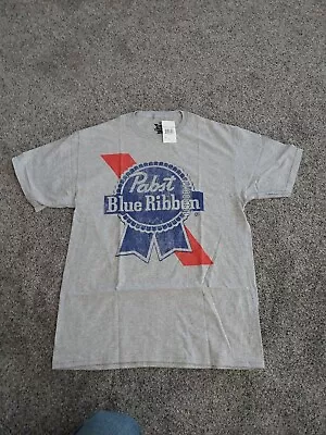 PABST BLUE RIBBON BEER GRAY DISTRESSED COTTON BLEND GRAPHIC T-SHIRT Medium New • $17.23