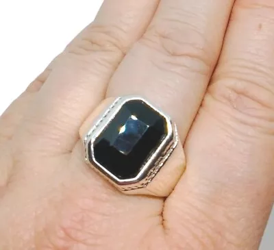 Mens 925 Ring Black Onyx STERLING MARKED Silver Signet  Size 1098 • $25