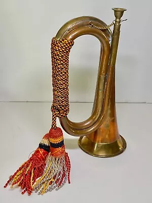 Vintage Brass Bugle With Black Orange Yellow Tassels - British Military • $68