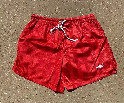 Vintage Mitre Club Nylon Soccer Shorts Red Striped Satin Men’s Size Large • $25