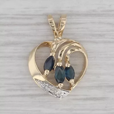 Blue Sapphire Diamond Small Heart Pendant 14k Yellow Gold • $109.99