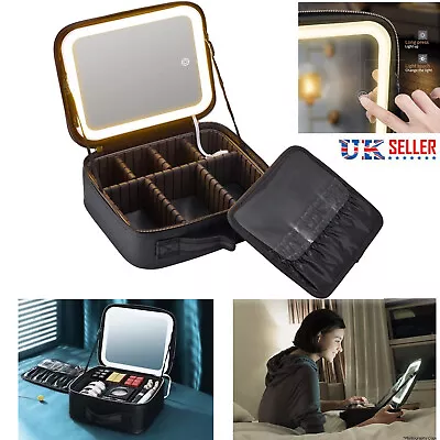 Makeup Bag With LED Light Mirror Travel Cosmetic Bag Beauty Box Case Organizer~ • £29.59