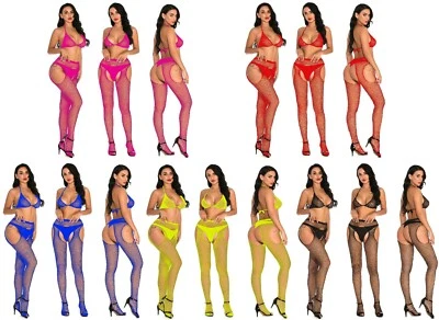 £7.65 • Buy Diamante Lingerie Fishnet Stockings Bra Set Sexy Womens Lingerie Nightwear UK