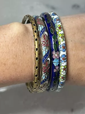 Retro Vintage Cloisonne Enamel Bangle & Gold Tone Bracelets Antique Jewelry • $21.99