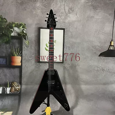 Flying V Electric Guitar 6 Strings Black Mahogany Body&Neck HH Pickup Solid Body • $259.44