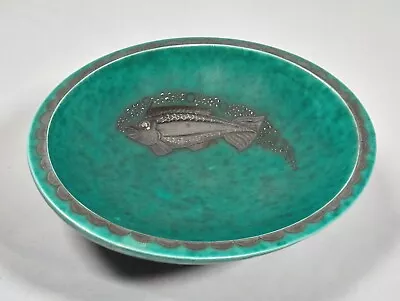 Sweden Scandinavian Gustavsberg Argenta Dish Applied Silver Fish And Bubbles • $75