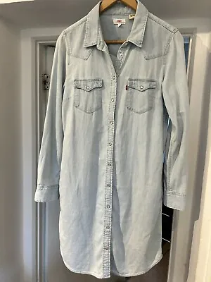 £20 • Buy Levis Denim Jean Popper Shirt Dress Collared Long Sleeve Levi’s Pocket M