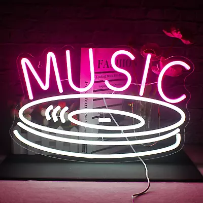 Music Record Neon Sign Pink White Led Neon Light Signs For Wall Decor Usb Light • $47.99
