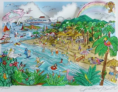 CHARLES FAZZINO  Our Caribbean Vacation  3D CONSTRUCTION SERIGRAPH HAND SIGNED • $1095