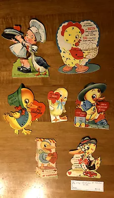 Vintage Lot Of 7 Duck Hen Goose Valentine's Day Cards - 1930s - 1940s • $5