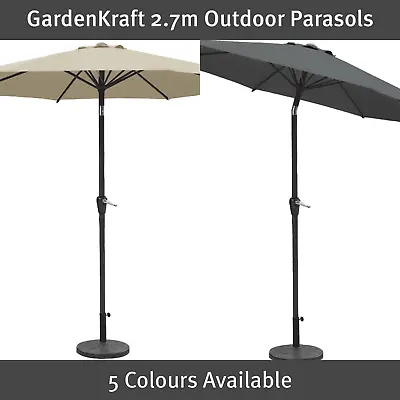 GardenKraft Garden Parasols With Tilt & Crank Control Mechanism / 2.7m Tall • £44.99