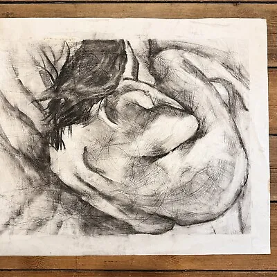 Vintage Charcoal Life Study Drawing Nude Lady Michael Wheeley C.1990’s • £22