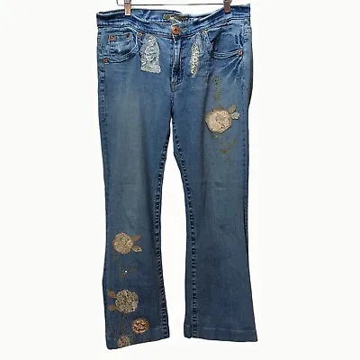 Z Cavaricci Blue Distressed Denim Wide Flare Leg Jeans 12 (actual 33x27) • $22.50