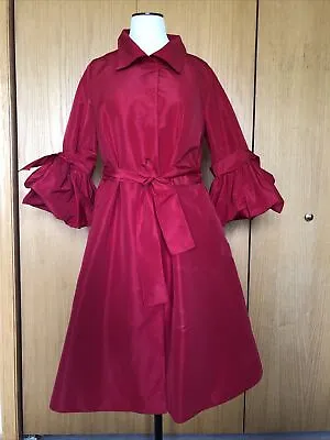 Exclusive CAROLINA HERRERA Red Button Belted Ballon Sleeves Runway Dress M RARE • $750