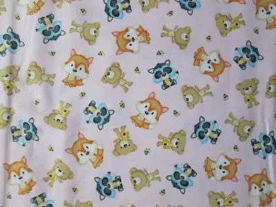 Fox Bees Foxes Bears Racoons Pink Cotton Fabric Fq • $2.99