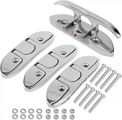 RealPlus 4pcs 4-1/2  Boat Folding Cleat 316 Stainless Steel Flip-up Dock Cleat • $61.99