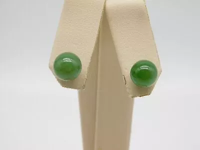 Vintage 14k Solid Yellow Gold Green Jade Stone Beaded Post Earrings • $39.99