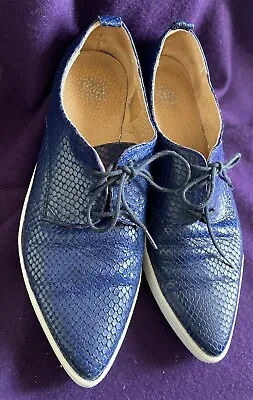 Men’s Kin By John Lewis Pointed Shoes Blue Snakeskin Effect Leather Size 6.5 • £7