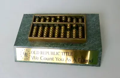 Vintage Mini Brass Abacus Mounted On Green Marble Base Advertising Paperweight • $6
