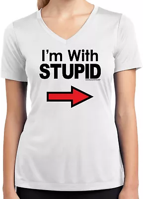 Buy Cool Shirts I'm With Stupid Shirt Black Print Ladies Moisture Wicking V-Neck • £15.63