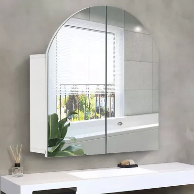 White Bathroom Mirror Cabinet Wall Mount Storage With Shelf 2 Door Cupboard • £39.99