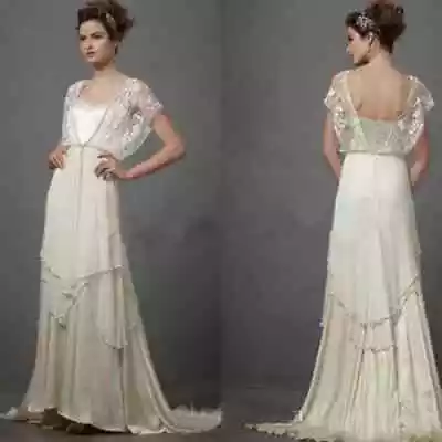 Vintage Wedding Dresses With Sleeves Fairy Lace Chiffon V Neck Bridal Gowns • $114.40