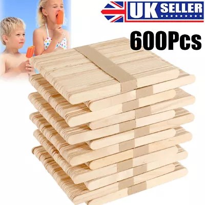 600Pcs Wooden Lolly Wood Sticks Jumbo Sizes For Kids Art & Crafts Model Making • £10.89