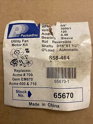 Packard 65670 Genuine OEM C-Frame Shaded Pole Motor Kit For Kitchen Appliance • $30