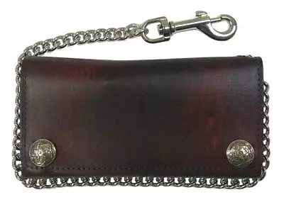 Biker Men's Buffalo Nickel Snap Antique Genuine Leather Chain Wallet Made In US • $39.95