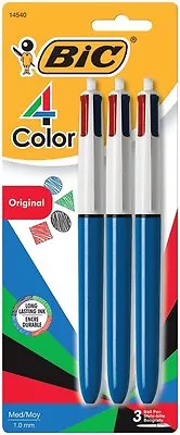 BIC 4-Color Ball Pen Medium Point 1.0mm Assorted Ink 3-Count Pack Of 3 Green Red • $12.99