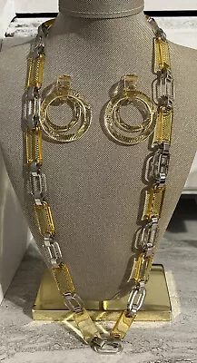 MICHAEL KORS Lucite Silver Tone Link Chain Necklace And Earrings Set • $55