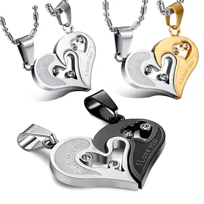 I Love You Matching Heart Couple Necklace For Men Women Stainless Steel Pendant • $5.49