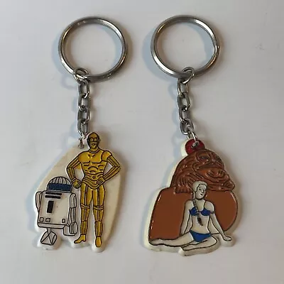 VTG 1983 STAR WARS Keychain Lot Of 2 R2D2 C-3PO Jabba The Hut Plastic • $57.99