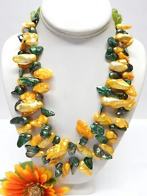 Multi Strand Multicolor Freeform Blister Pearl & Green Quartz Bead Necklace 20  • $9.99