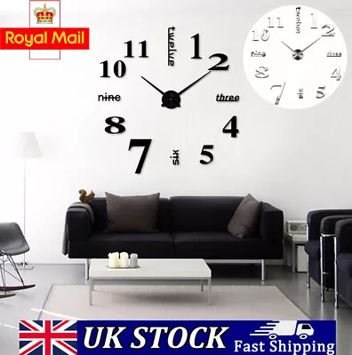 Modern DIY 3D Large Number Wall Clock Mirror Sticker Decor Home Office Kids Room • £11.79