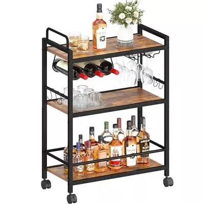 Home Bar Serving Cart Serving Cart With Wheels And Handle 3 Tier Rolling Ki... • $46.43