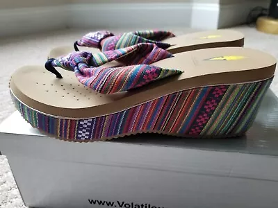 Volatile Women's Tulane Thong Wedge Sandals Colorful Flip Flops Size 8 NIB • $39.99