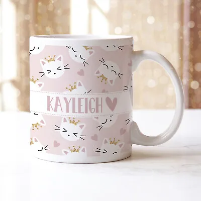 Personalised Coffee Tea Mug PINK KITTEN Cat Name Heart Ladies Pink Decor Gift • £7.69